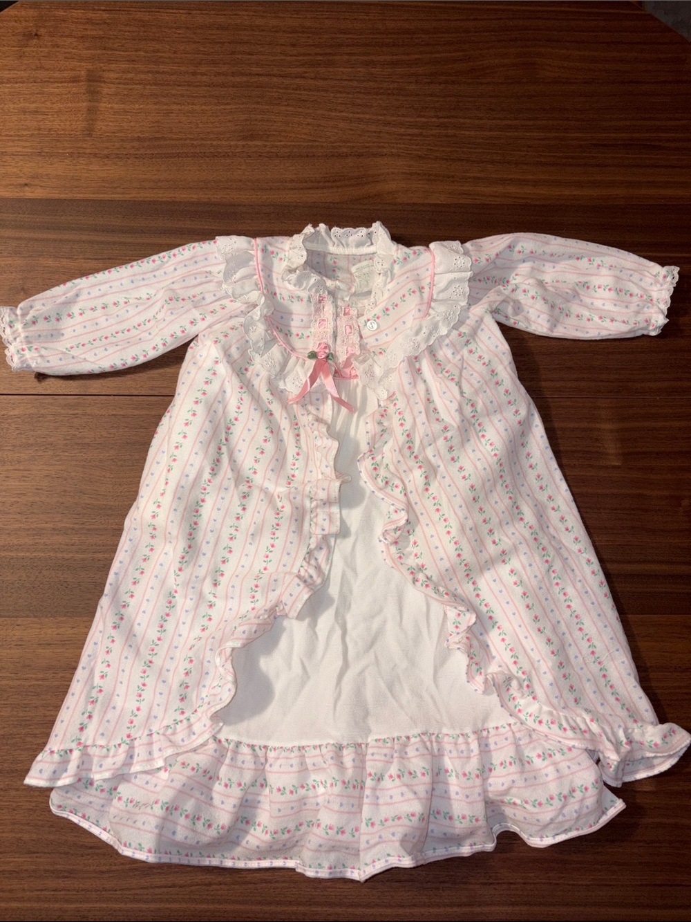 Baby Girl White Nightgown with Pink Floral Trim - Kids Pajamas